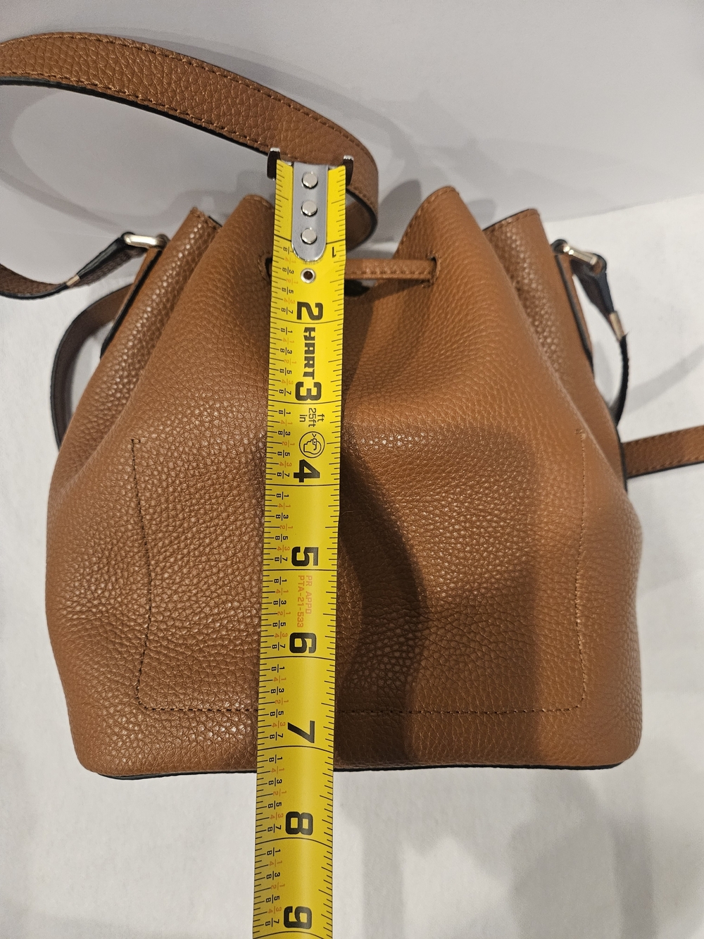 DKNY Brown Pebbled Leather Drawstring Crossbody Bag Bucket Bag - Picture 11 of 15